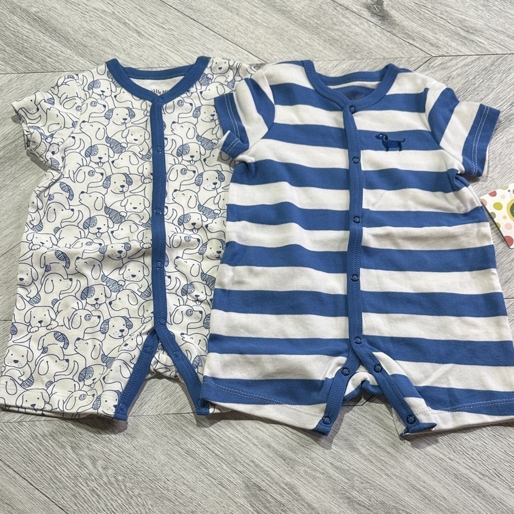 Little Me Striped and Puppy Print Bodysuit Duo 6M
